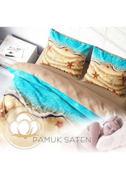 Beach Stars 3D Pamuk Saten Çift Kişilik Nevresim Takımı
