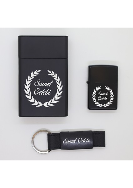 Kişiye Özel Metal Sigara Kutusu, Zippo Çakmak ve Anahtarlık Seti - 2