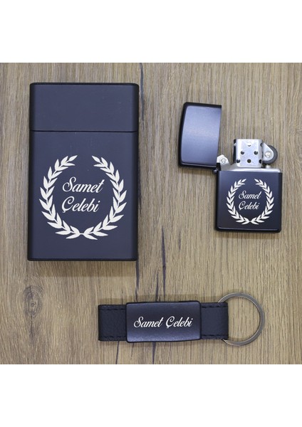 Kişiye Özel Metal Sigara Kutusu, Zippo Çakmak ve Anahtarlık Seti - 2