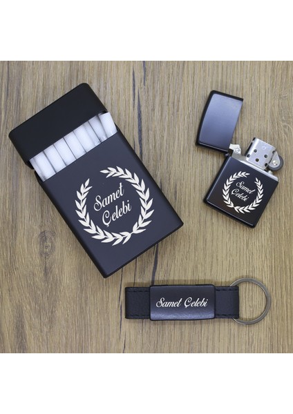 Kişiye Özel Metal Sigara Kutusu, Zippo Çakmak ve Anahtarlık Seti - 2