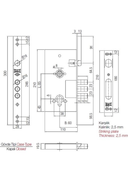 Monoblok Çelik Kapi Kilidi 60 mm Nikel Ayni Gün Üctretsiz Kargo (252R0000002)