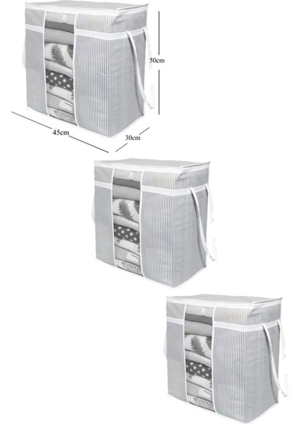 3 Adet Pencereli Saklama Çantası Çizgili 50*45*30 cm