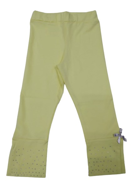 Kız Çocuk Paçası Taşlı ve Fiyonk Süslemeli Yazlık Ince Uzun Tayt