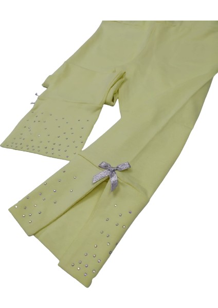 Kız Çocuk Paçası Taşlı ve Fiyonk Süslemeli Yazlık Ince Uzun Tayt fırsatları