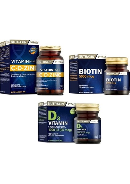 Vitamin D3 1000 Iu 120 Tablet+Vitamin Max 60 Tablet+Bıotın 5000 Mcg 30 Tablet