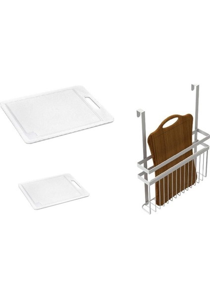 Sepet Organizer Metal Kesme Tahtası + Sabunluk + Kapağa Asılan Krom