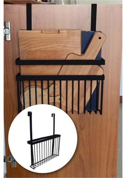 Sepet Organizer Metal Kesme Tahtası + Sabunluk + Kapağa Asılan Krom
