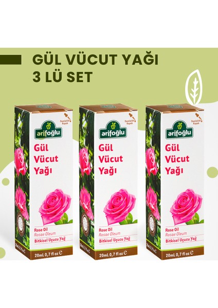 Gül Vücut Yağı 20 ml x 3 Lü Set