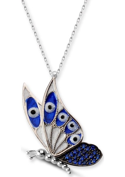 925 Ayar Gümüş Mineli Şirin Kelebek Kolye