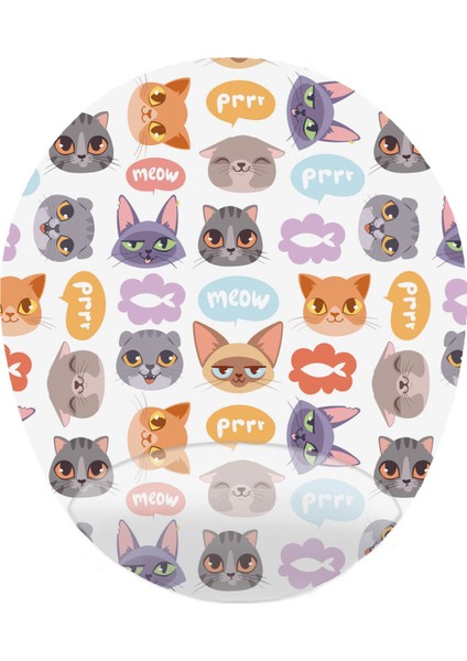 Zıpır Kediler Şirin Kafalar - Bilek Destekli Oval Mousepad 20