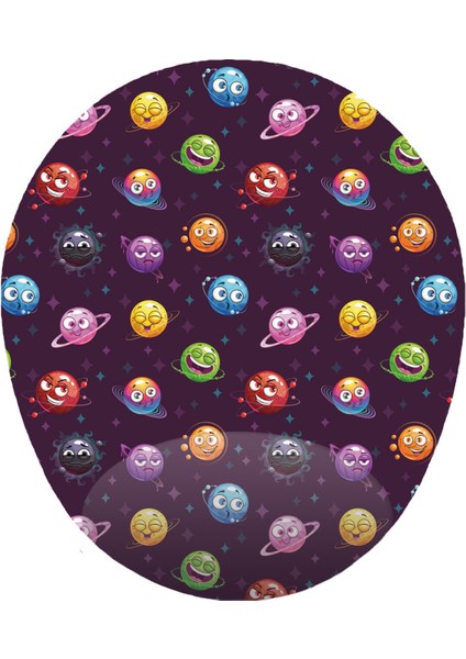 Neşeli Renkli Zıpır Gezegenler - Bilek Destekli Oval Mousepad