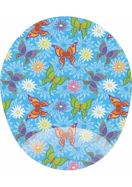 Kelebekler Görselli Mavi Zemin - Bilek Destekli Oval - Kelebekl