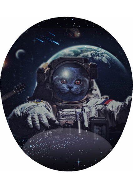 Astronot Kedi (British) ve Uzay - Oval Bilek Destekli - Kedili M