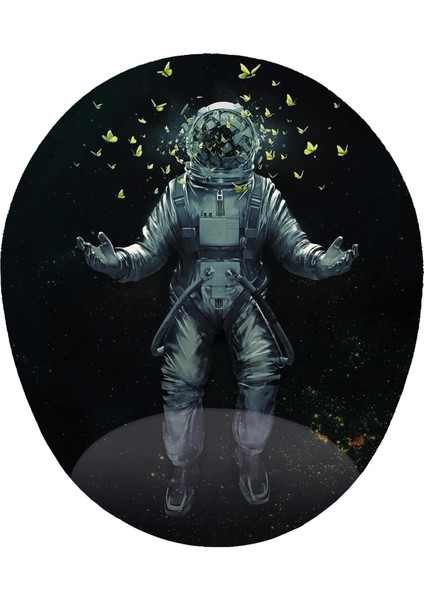 Astronot ve Sarı Kelebekler - Bilek Destekli Oval Astronotlu Mo