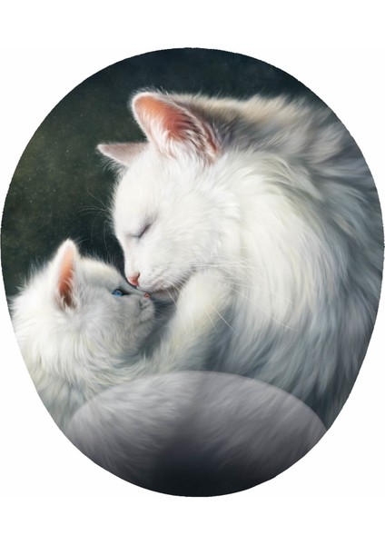 Beyaz Yavru ve Anne Kedi - Bilek Destekli Oval - Yavru Kedili Mo