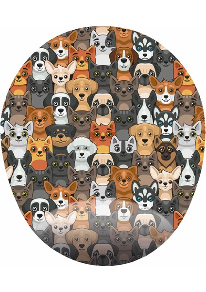 Köpekler Minik Şirin Kafalar - Bilek Destekli Oval - Köpekli