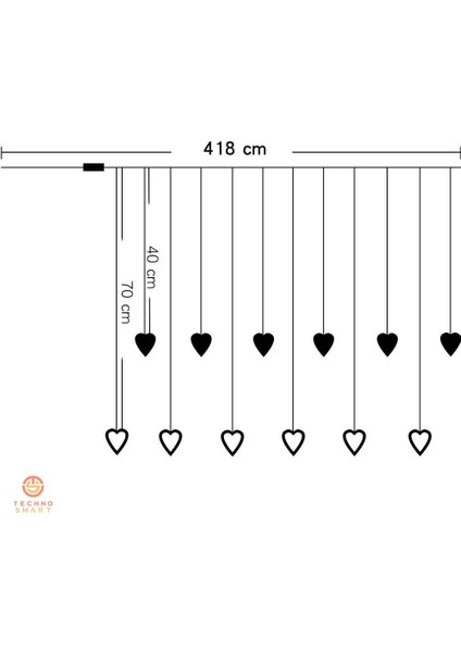 Kalp Perde LED Işık Animasyonlu Eklenebilir Fişli