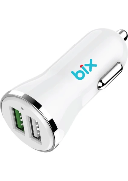 BX-2UA18 Hızlı Araç Şarj Cihazı Çift USB Çıkışlı QC 3.0 Beyaz