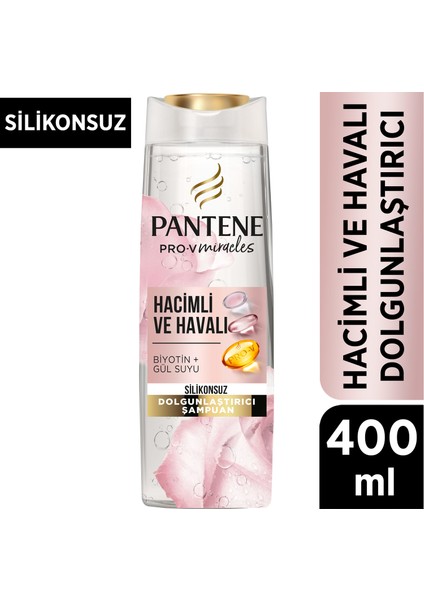 Pantene Silikonsuz Hacim Veren Dolgunlaştırıcı Şampuan, Biotin ve Gül Suyu 400 Ml