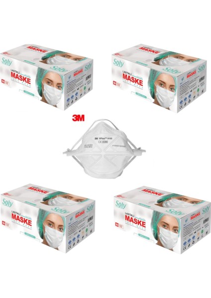 3 Katlı Telli Beyaz Meltblown Maske 200 Adet (4 Kutu) + 3m 9152 Ffp2 Maske 1 Adet