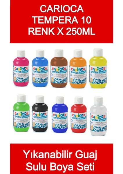 Tempera Süper Yıkanabilir Guaj Sulu Boya Seti 10 Renk x 250 ml