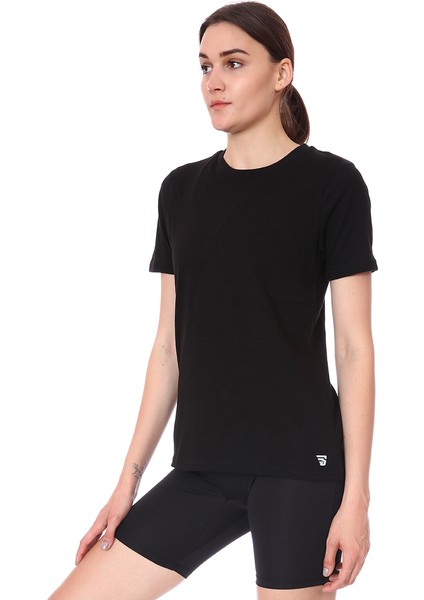 Spo-Assymetric Tee Kadın Siyah Günlük Stil Tişört 712107-SYH