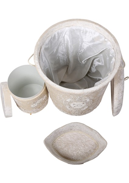 Lisa Vizon 6 Parça Fransız Dantelli Banyo Kirli Çamaşır Sepeti ve Banyo Paspası Seti fiyatları