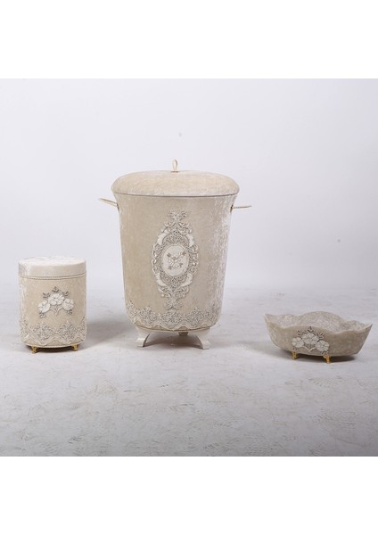 Lisa Vizon 6 Parça Fransız Dantelli Banyo Kirli Çamaşır Sepeti ve Banyo Paspası Seti fırsatları