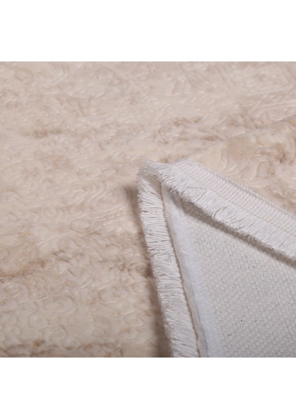 Nova Krem 120X180 cm Pamuk Kaymaz Taban Peluş Banyo Paspası Büyük Püsküllü Banyo Halısı