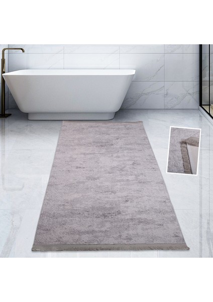 Nova Gri 160X230 cm Pamuk Kaymaz Taban Peluş Banyo Paspası Büyük Püsküllü Banyo Halısı