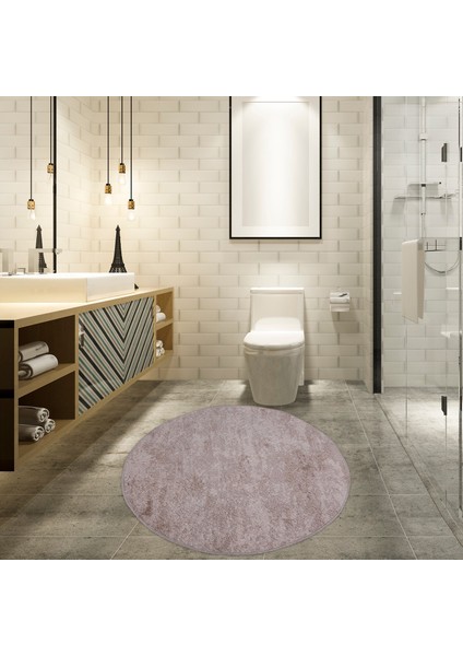 Nova Krem 100X100 cm Yuvarlak Kaymaz Pamuk Taban Peluş Banyo Paspası Banyo Halısı