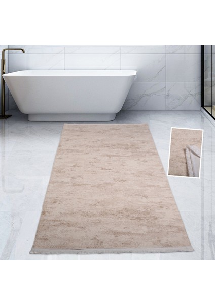 Nova Krem 80X150 cm Pamuk Kaymaz Taban Peluş Banyo Paspası Büyük Püsküllü Banyo Halısı