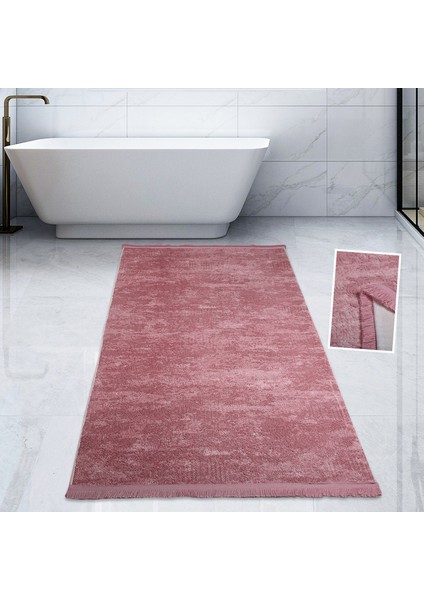 Nova Pembe 80X150 cm Pamuk Kaymaz Taban Peluş Banyo Paspası Büyük Püsküllü Banyo Halısı