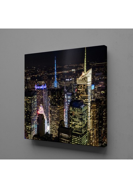Gece Işıklı Şehir Manzarası 150x150 Cm