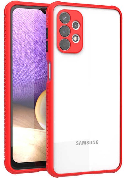 - Samsung Galaxy A32 4G - Kılıf ​​Arkası Şeffaf Sert Kaff Kapak - Kırmızı - T17119