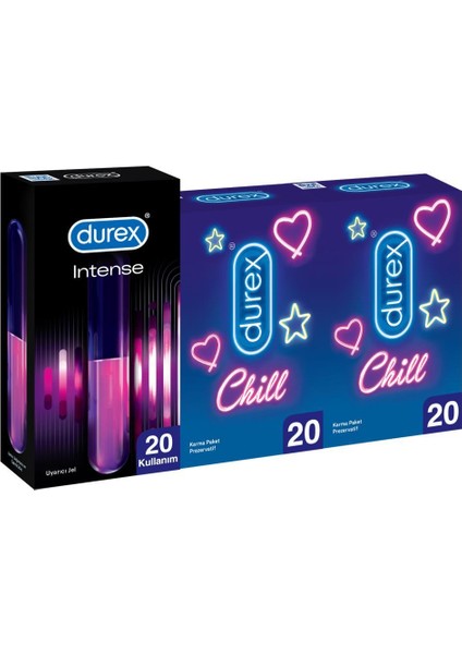 Chill Karma Prezervatif Ekstra Avantaj Paketi 40’lı + Durex Intense Uyarıcı Jel, 10 ml