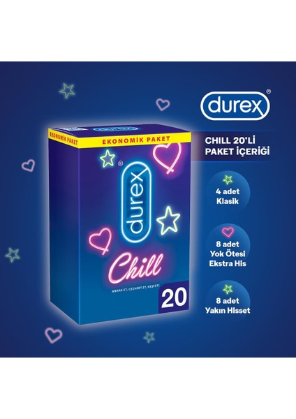 Chill Karma Prezervatif Ekstra Avantaj Paketi 40’lı + Durex Intense Uyarıcı Jel, 10 ml fiyatları