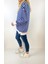 Kadın Beyaz Mavi Çizgili Sweatshirt 4