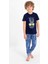2334 Erkek Çocuk Pineapple Lacivert Mavi Kısa Kol Pijama Takımı 1