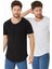 Erkek Siyah-Beyaz Pis Yaka Salaş T-SHIRT-İKİLİTCPSR01S 1