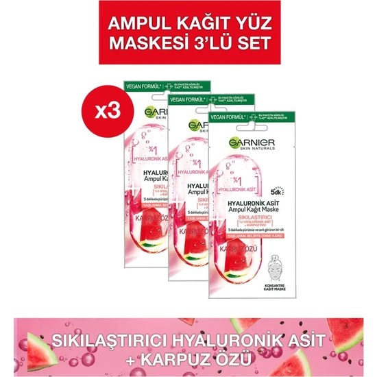 Garnier Hyaluronik Asit Sıkılaştırıcı Ampul Kağıt Maske 3'lü Set