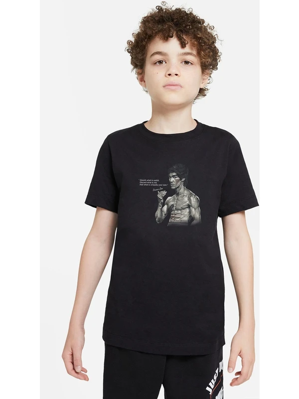 Qivi Bruce Lee Baskılı Çocuk Siyah T-Shirt