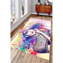 Resmiro Kaymaz Taban Yıkanabilir Karışık Çizgiler ve Puantiye Halı