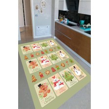 Resmiro Kaymaz Taban Yıkanabilir Mutfaktaki Noel Kartları Desenli Mutfak Halısı