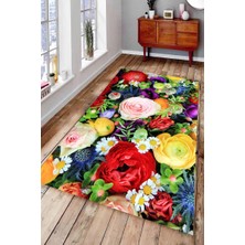 Resmiro Kaymaz Taban Yıkanabilir Gül Papatya ve Sümbüller Halı