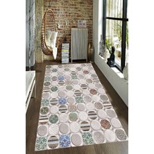 Resmiro Kaymaz Taban Yıkanabilir Dama Görünüm Yuvarlak Taş Desenli Halı