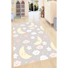 Resmiro Sevimli Bulut ve Yıldızlar Desenli Kaymaz Taban Yıkanabilir Dijital Baskı Çocuk Halısı