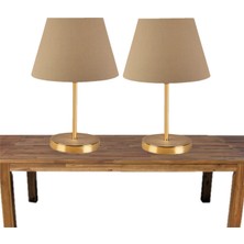 A&g Gold Gövdeli Ikili Abajur Seti Kumaş Başlık