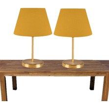 A&g Gold Gövdeli Ikili Abajur Seti Kumaş Başlık