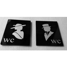 Grafhum Retro Tasarım Gümüş Wc Yönlendirme Tabelası Wc Set Ikili